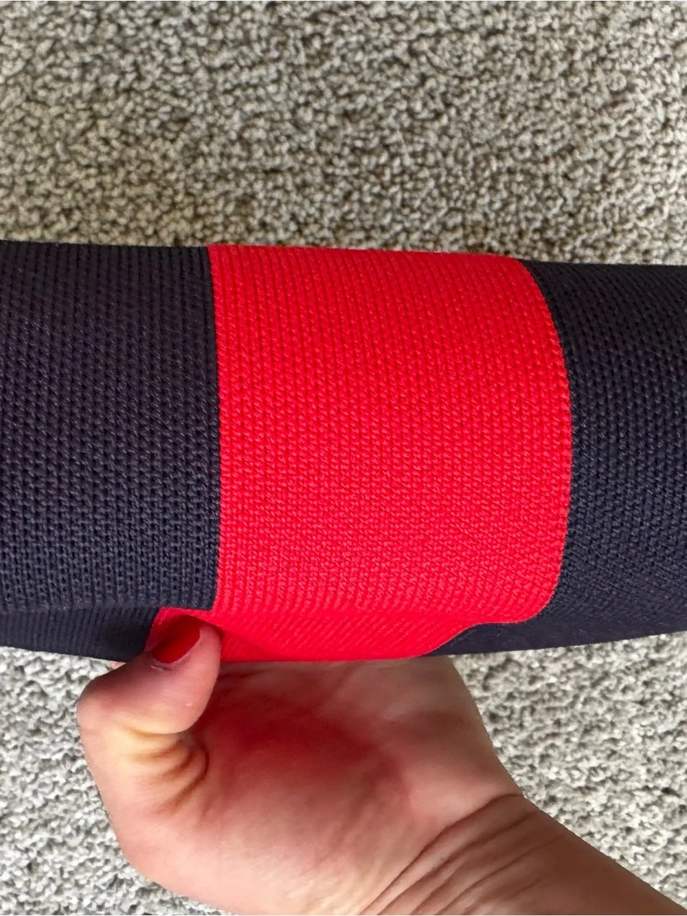 Rothy's Navy Cosmetic Pouch with Red Center Stripe